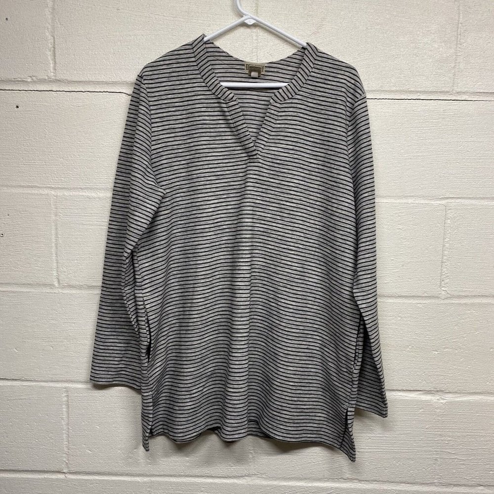 Duluth Trading Ponte Pro Tunic Gray Stripe Shirt Size XL Long Sleeve